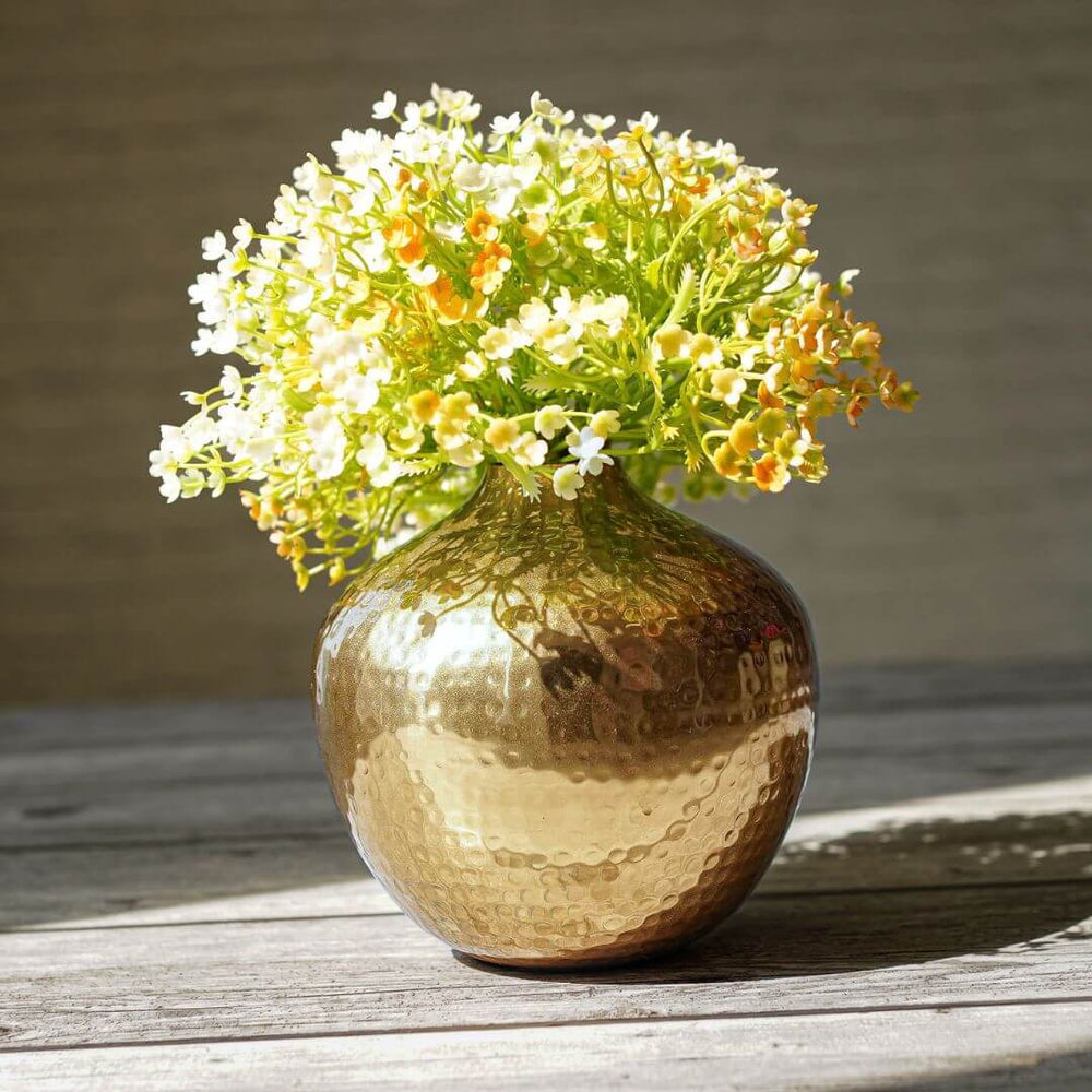 Hammered Metal Flower Vase Gold