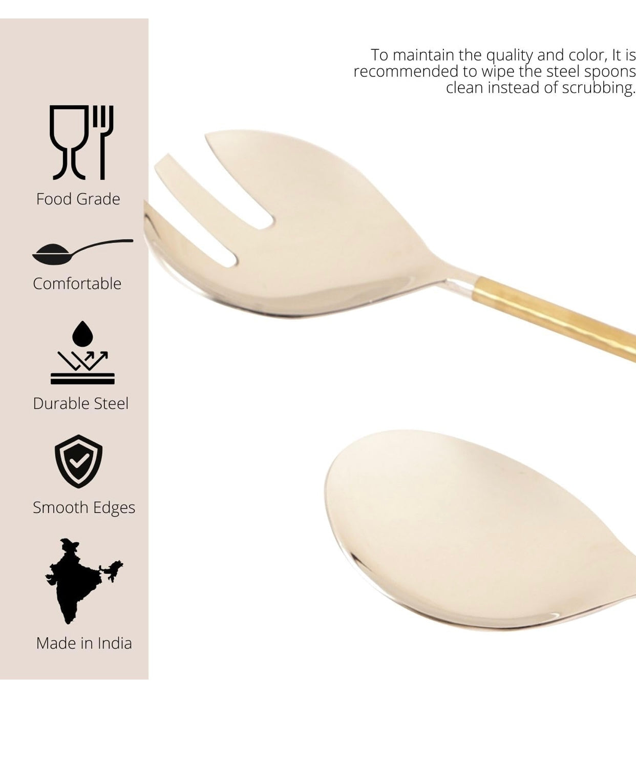 Gold Hammered Steel Head Serving Spoons Set of Two |