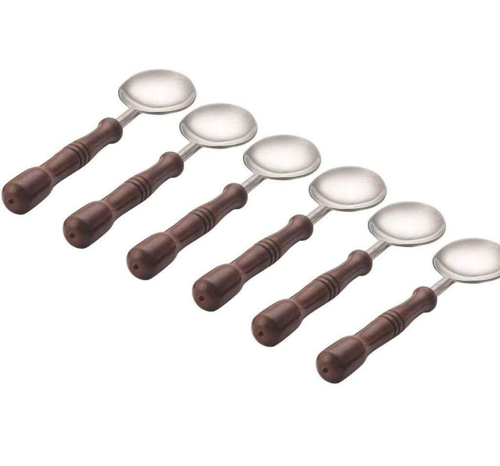 Hand-Made Wooden Handles Stainless Steel 6 pc Small Round Spoons