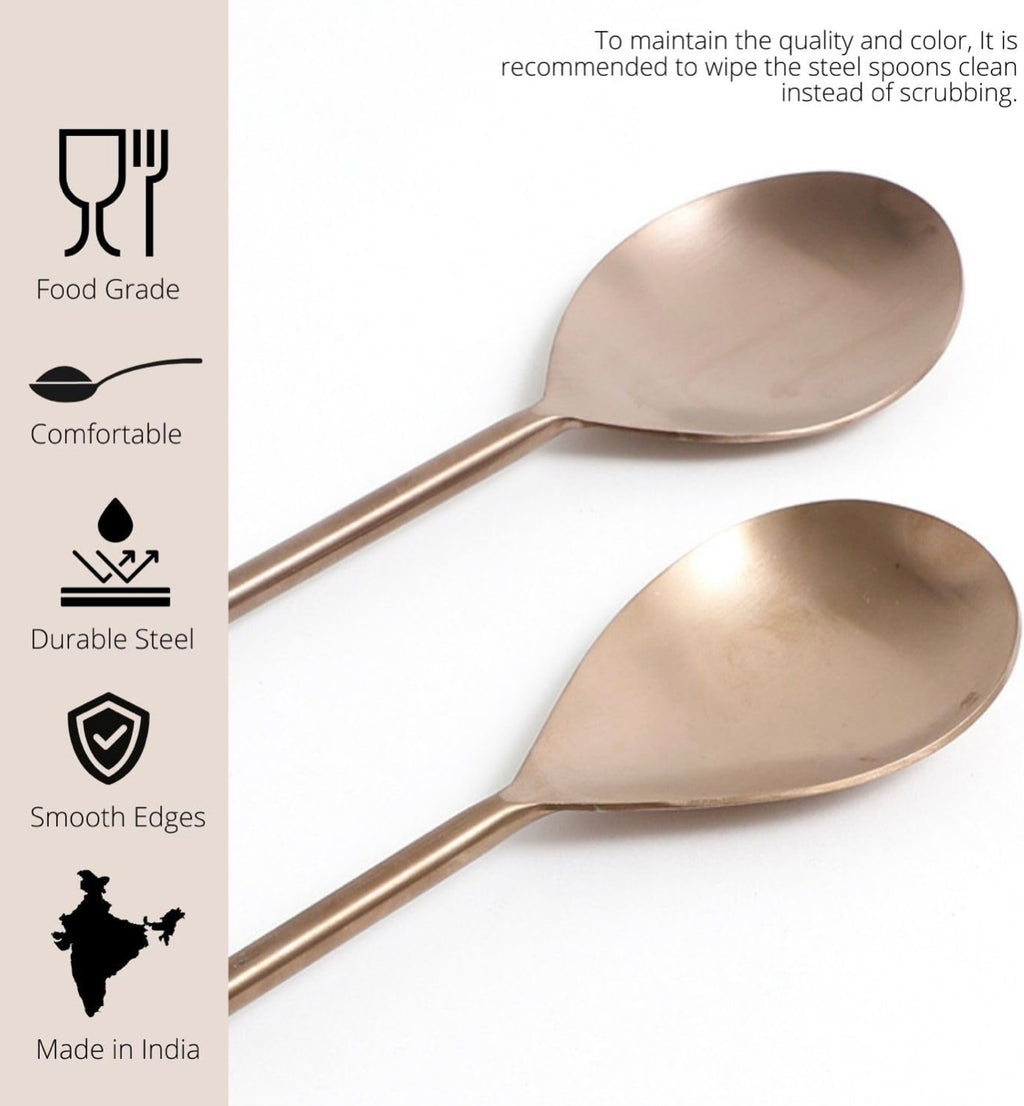 Rose Gold Stainless Steel Serving Spoons Set of Two | Elegant Lead Free Stainless Steel
