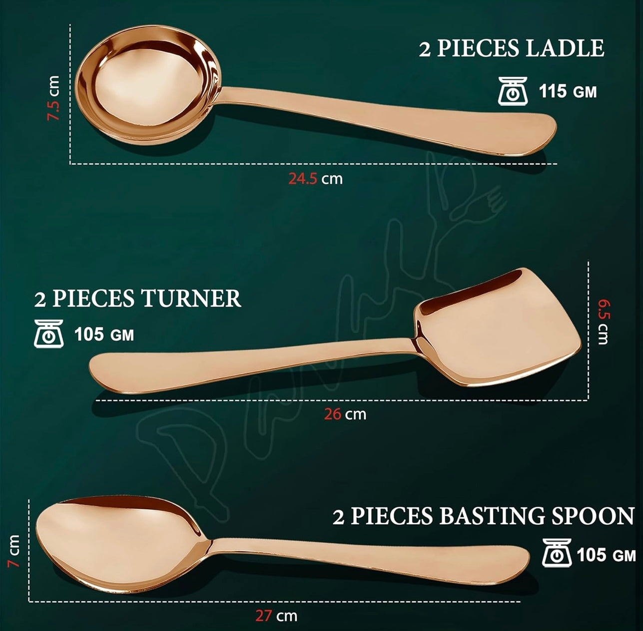 6 Pieces Stainless Steel Rose Gold Serving Spoons Set