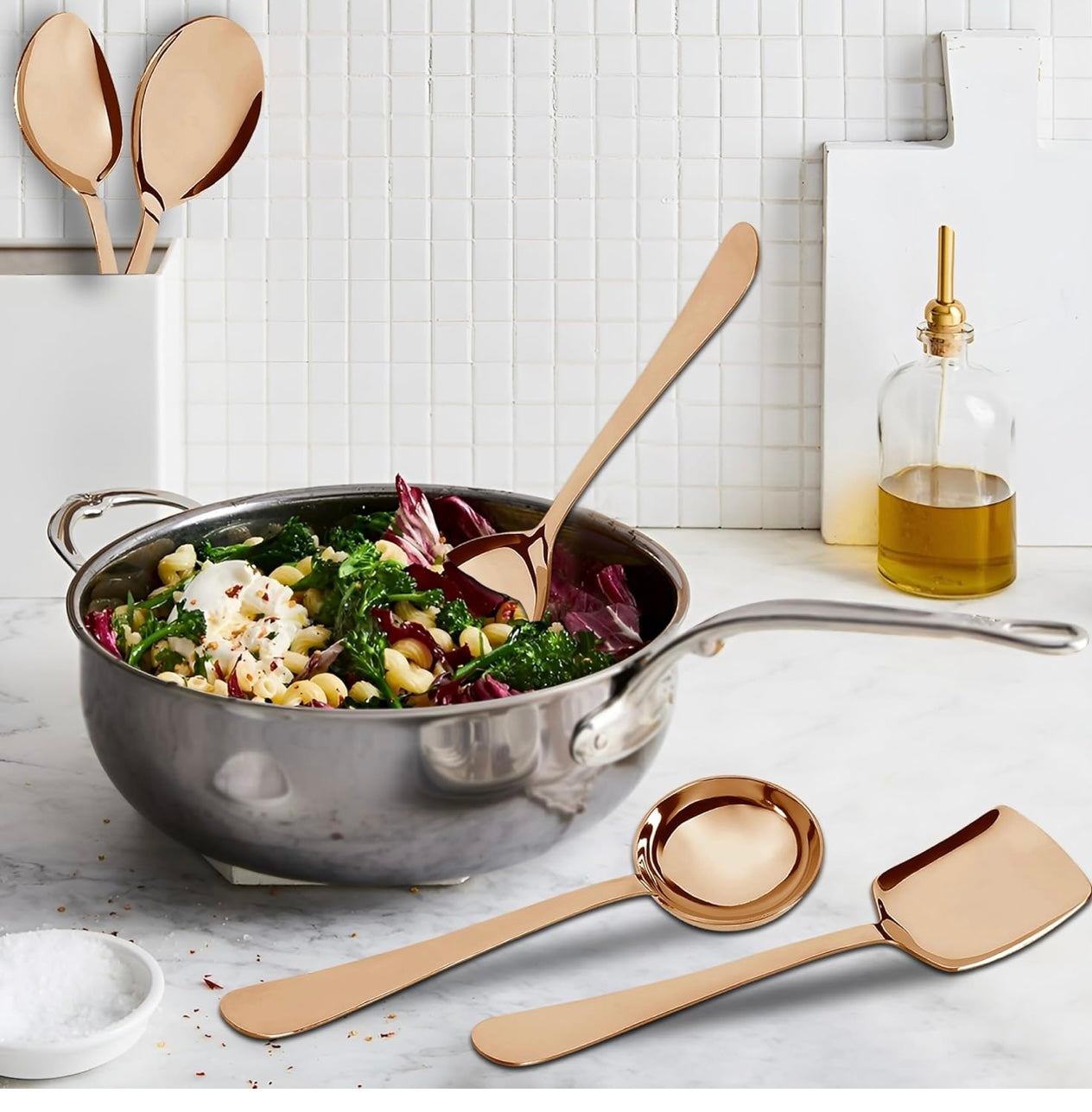 6 Pieces Stainless Steel Rose Gold Serving Spoons Set