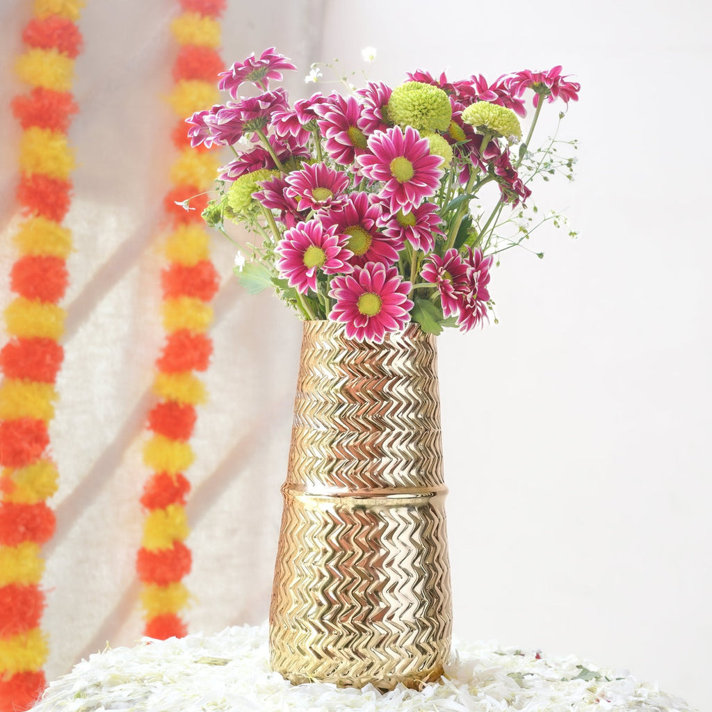 Arrow Embossed Metal FlowerVase Gold