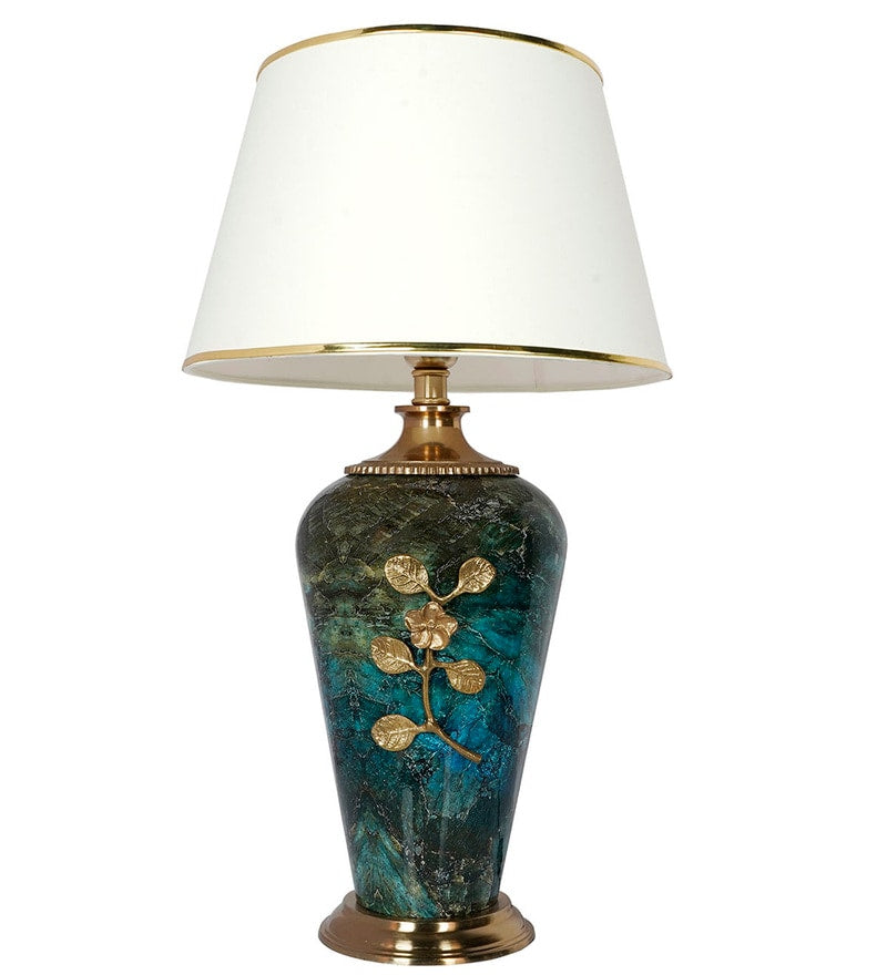 Fos Lighting Green Marble Effect Table Lamp with Off-White Tapered Shade