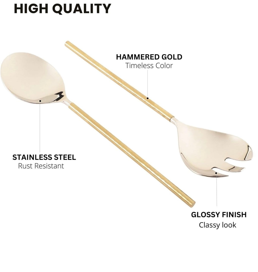 Gold Hammered Steel Head Serving Spoons Set of Two |
