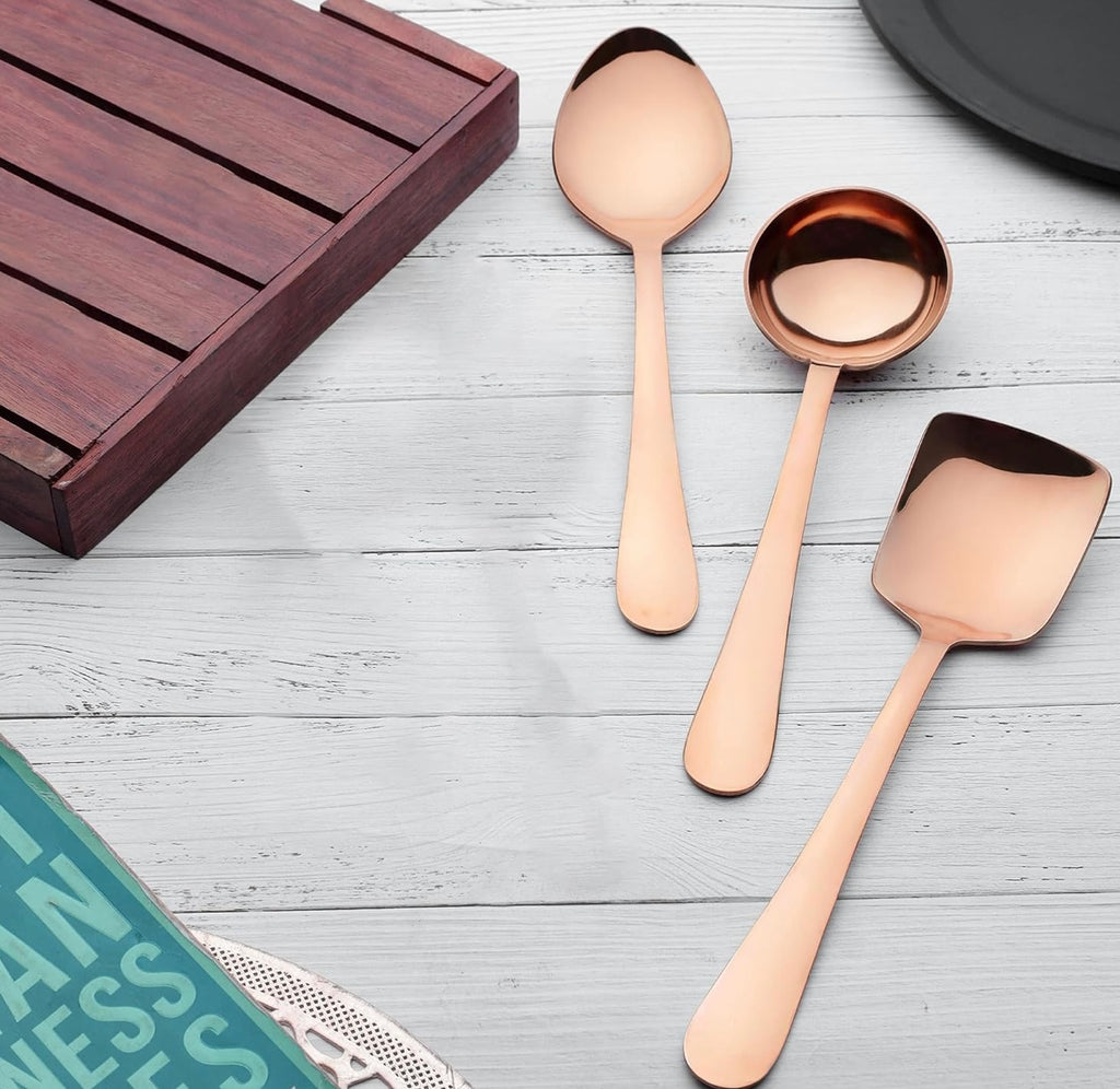 6 Pieces Stainless Steel Rose Gold Serving Spoons Set
