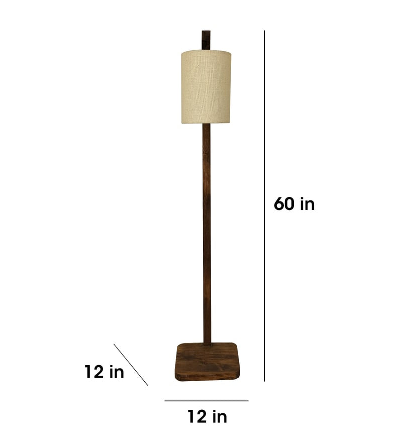 Elementary Wooden Shelf Floor Lamp with Jute Shade and Brown Base