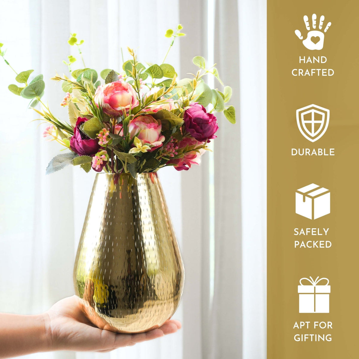 Arrow Embossed Metal FlowerVase Gold