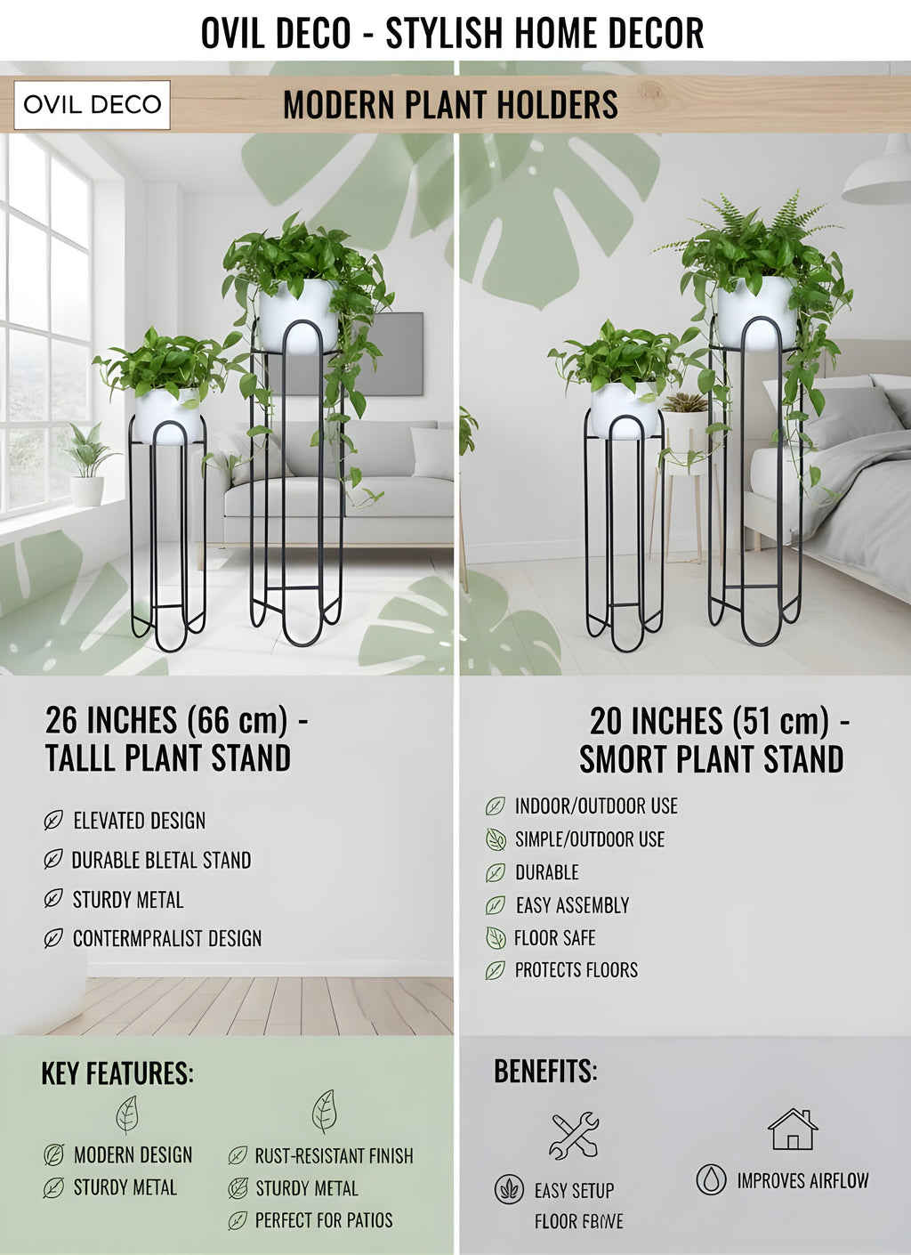 OVIL DECO Metal Planter Stand with Flower Pot