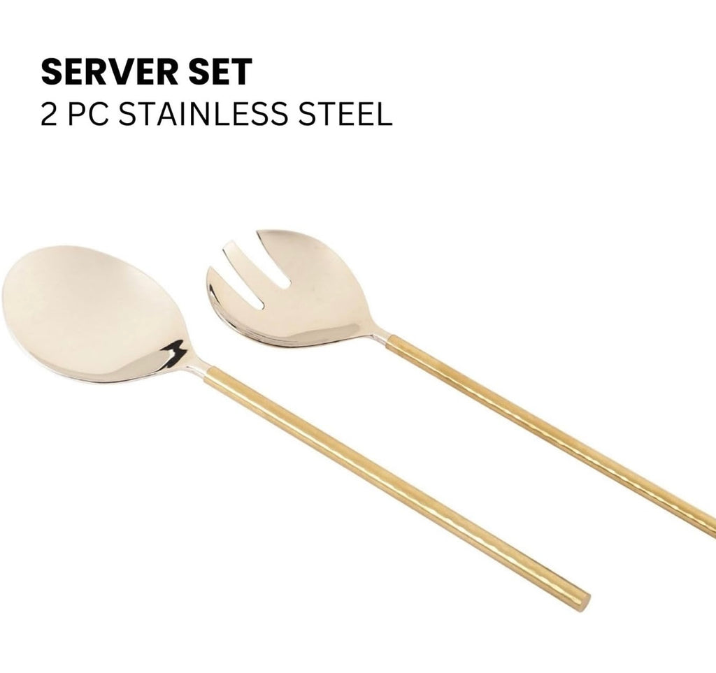 Gold Hammered Steel Head Serving Spoons Set of Two |