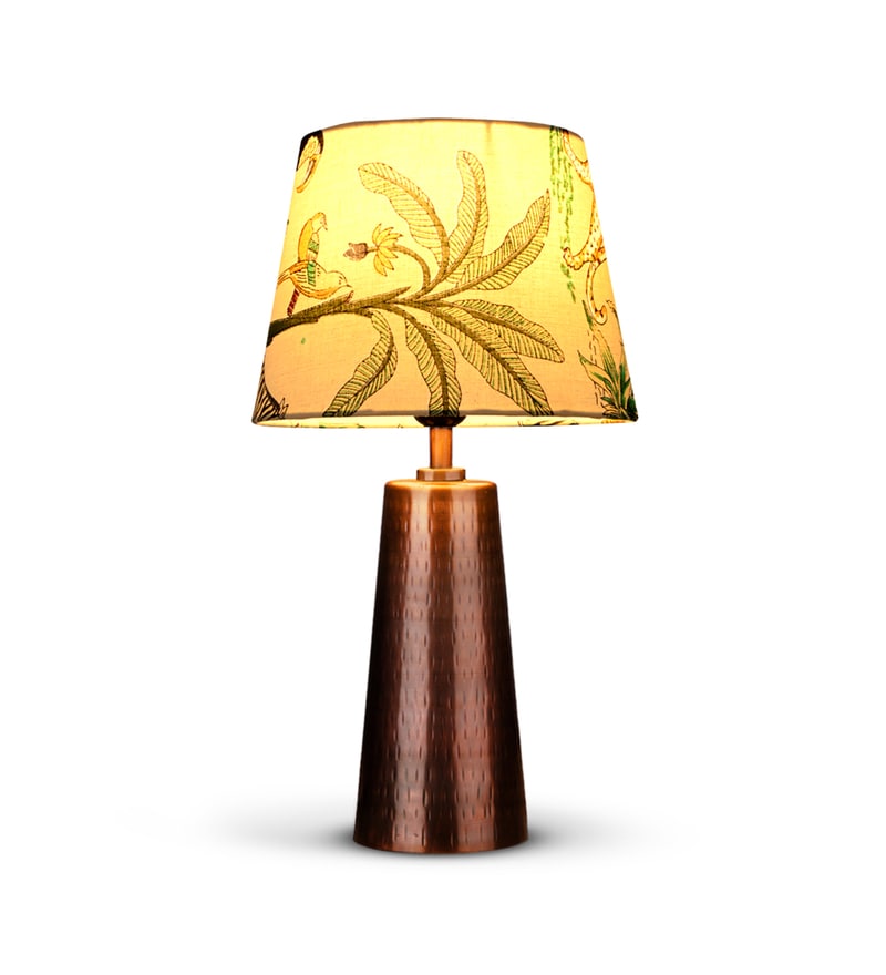 Copper Etched V-Shaped Lamp with Taper Muticolor Green Shade