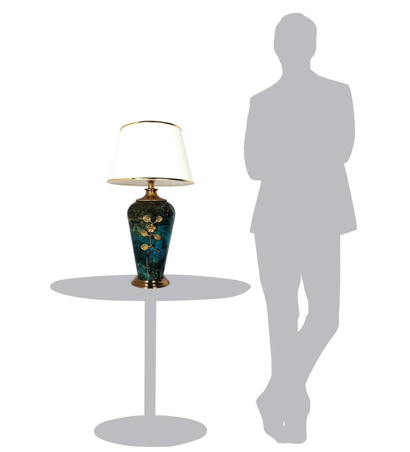 Fos Lighting Green Marble Effect Table Lamp with Off-White Tapered Shade