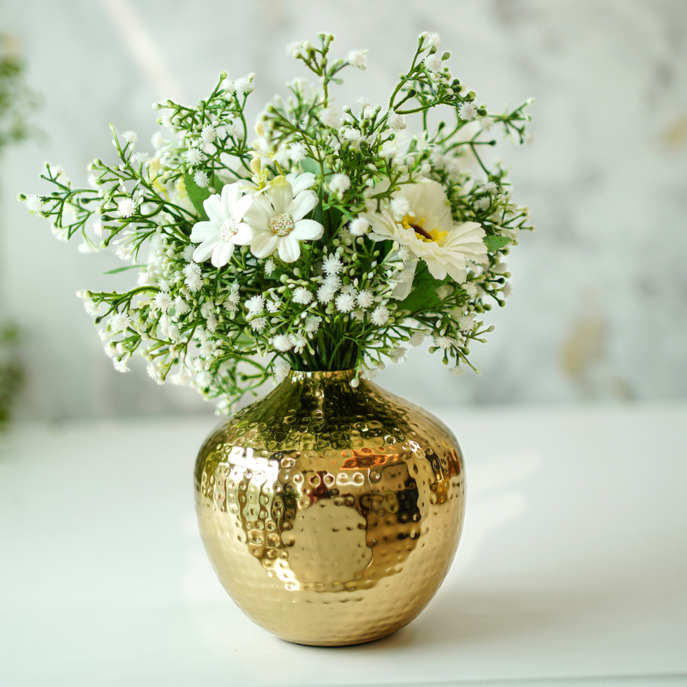 Hammered Metal Flower Vase Gold