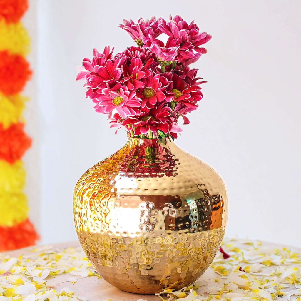 Hammered Metal Flower Vase Gold
