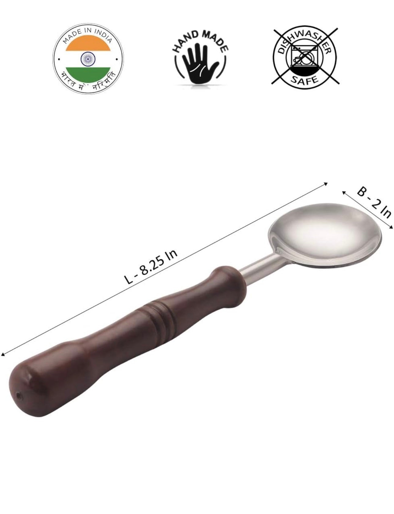 Hand-Made Wooden Handles Stainless Steel 6 pc Small Round Spoons