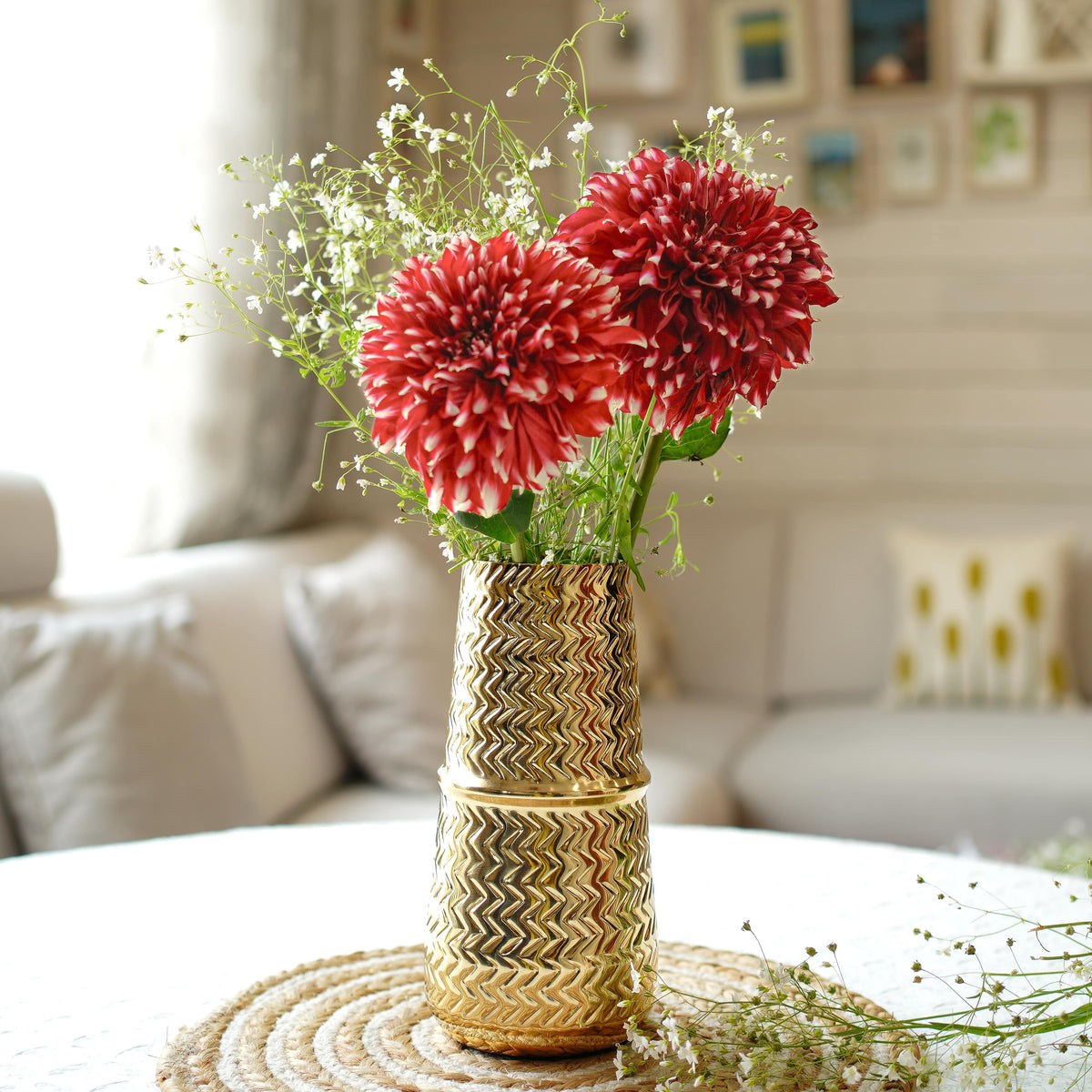 Arrow Embossed Metal FlowerVase Gold