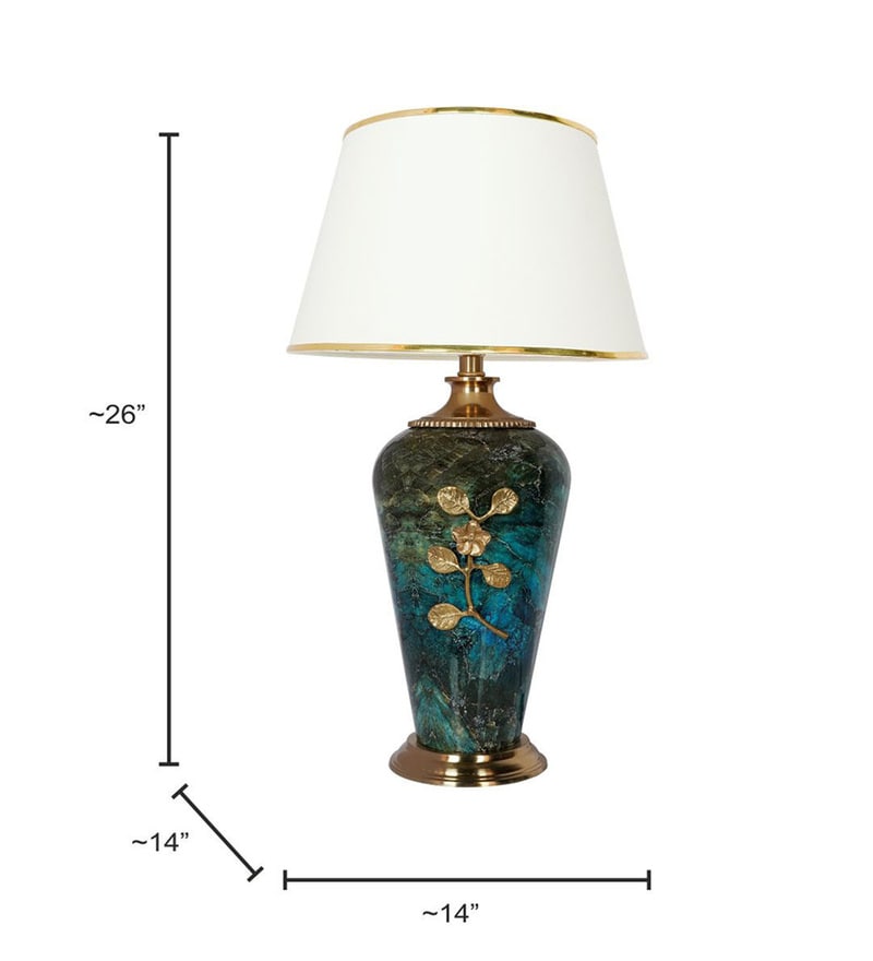 Fos Lighting Green Marble Effect Table Lamp with Off-White Tapered Shade