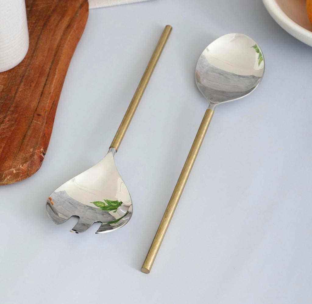 Gold Hammered Steel Head Serving Spoons Set of Two |