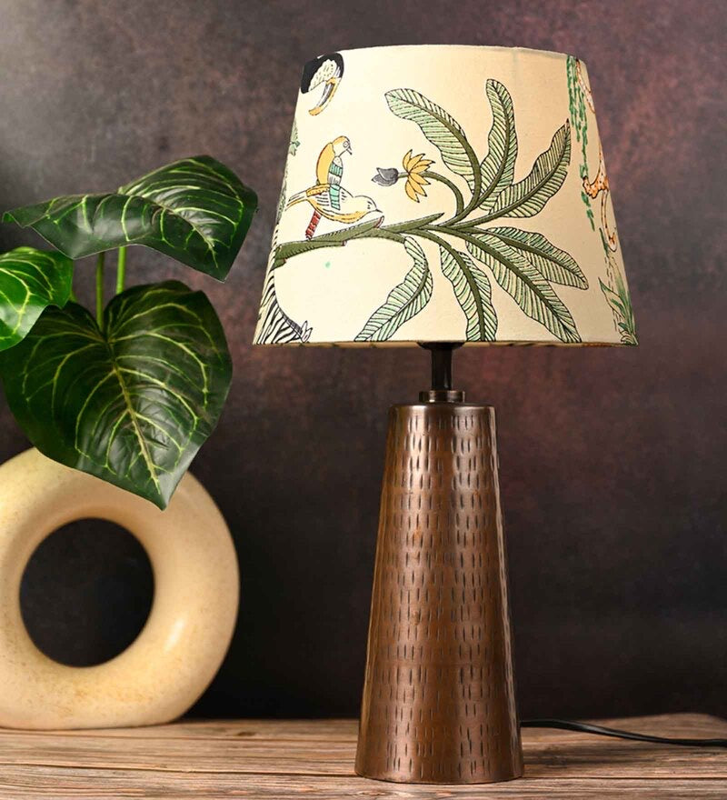Copper Etched V-Shaped Lamp with Taper Muticolor Green Shade