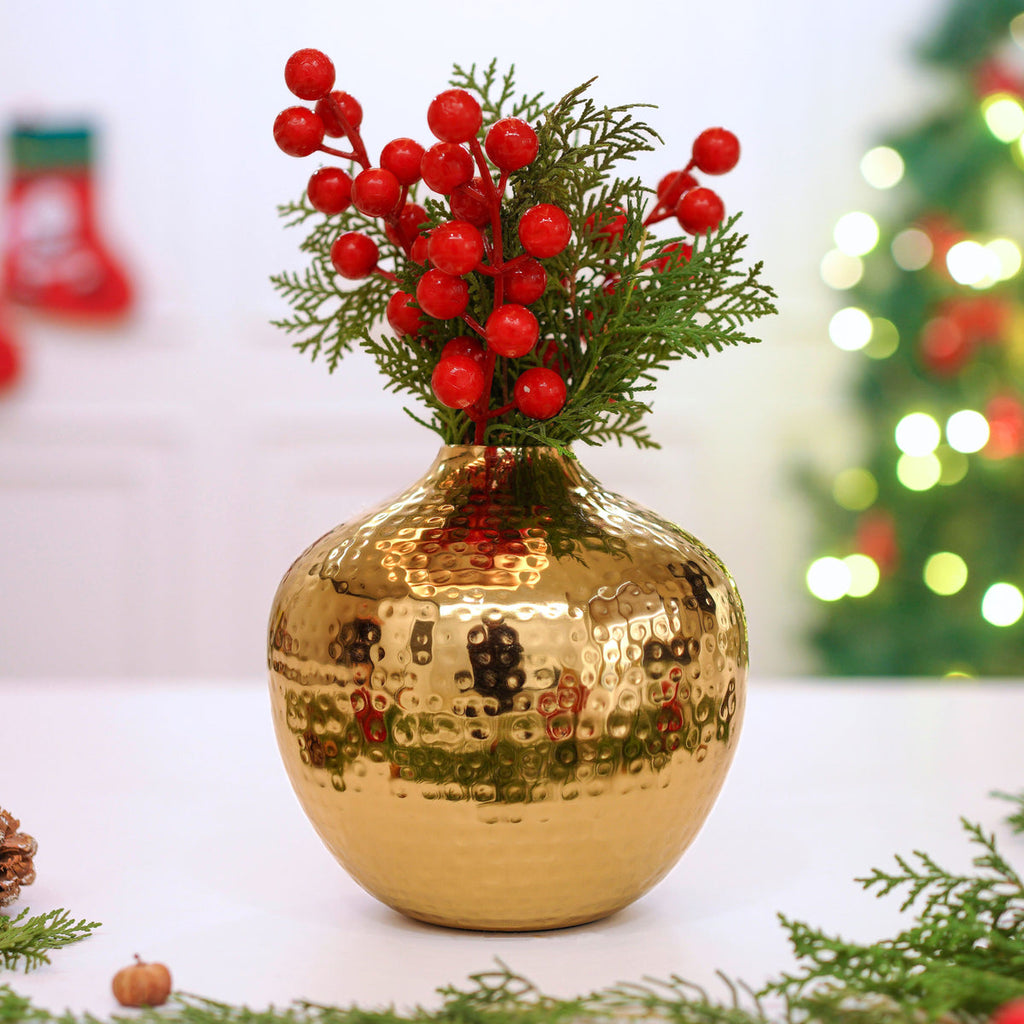 Hammered Metal Flower Vase Gold