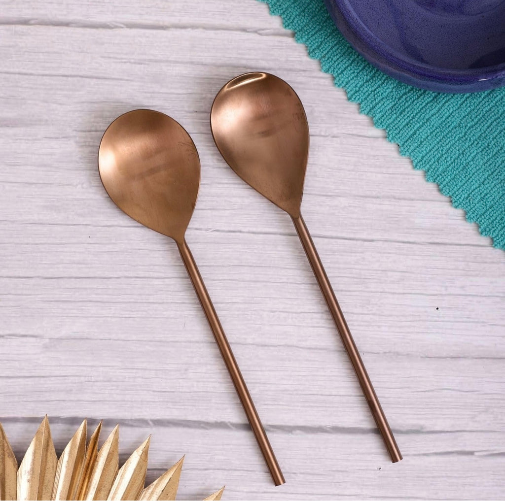 Rose Gold Stainless Steel Serving Spoons Set of Two | Elegant Lead Free Stainless Steel