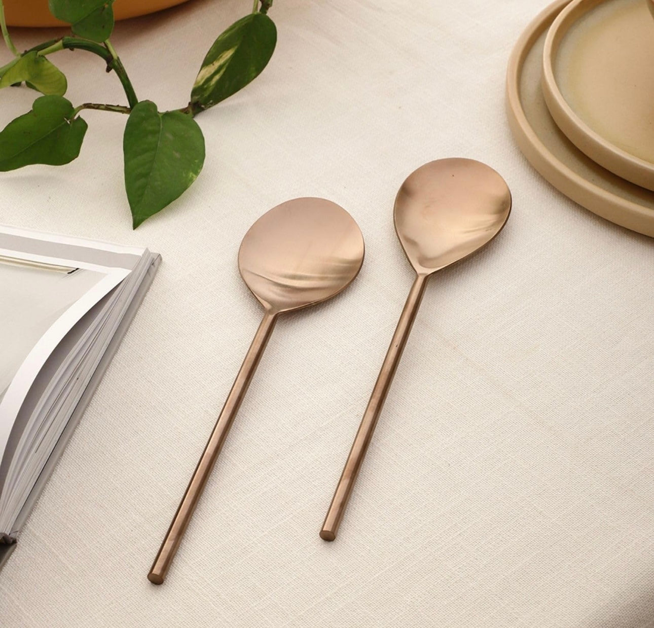 Rose Gold Stainless Steel Serving Spoons Set of Two | Elegant Lead Free Stainless Steel