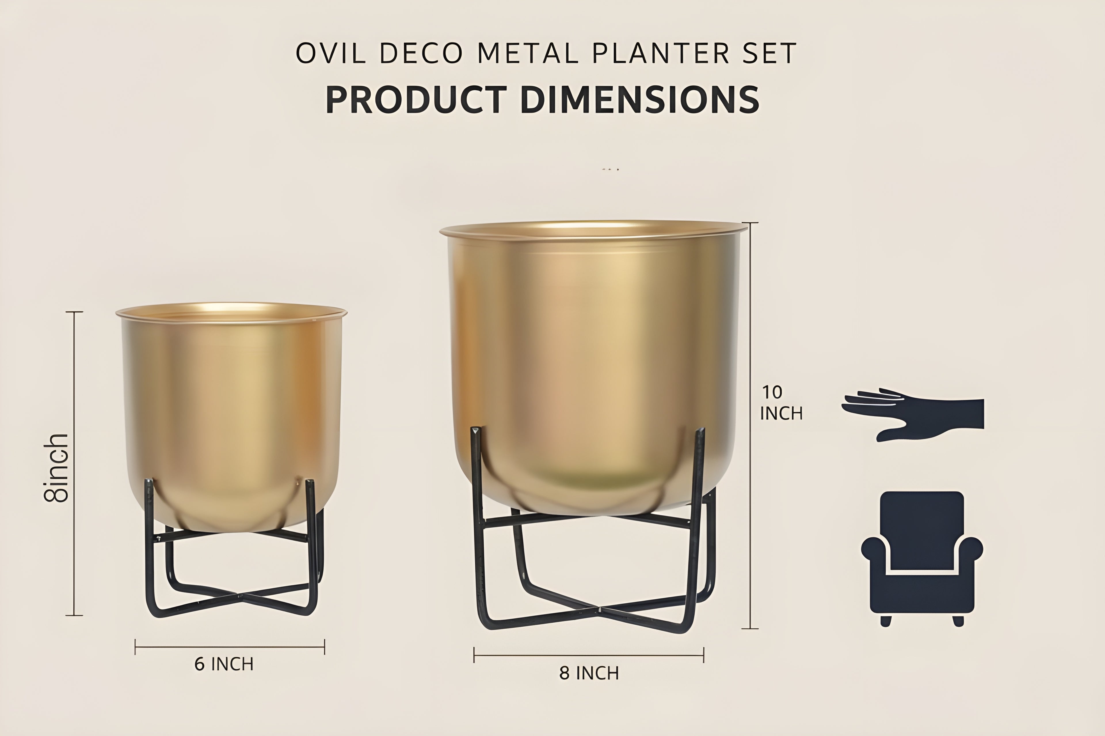 Elegant metal planter set with a modern gold finish