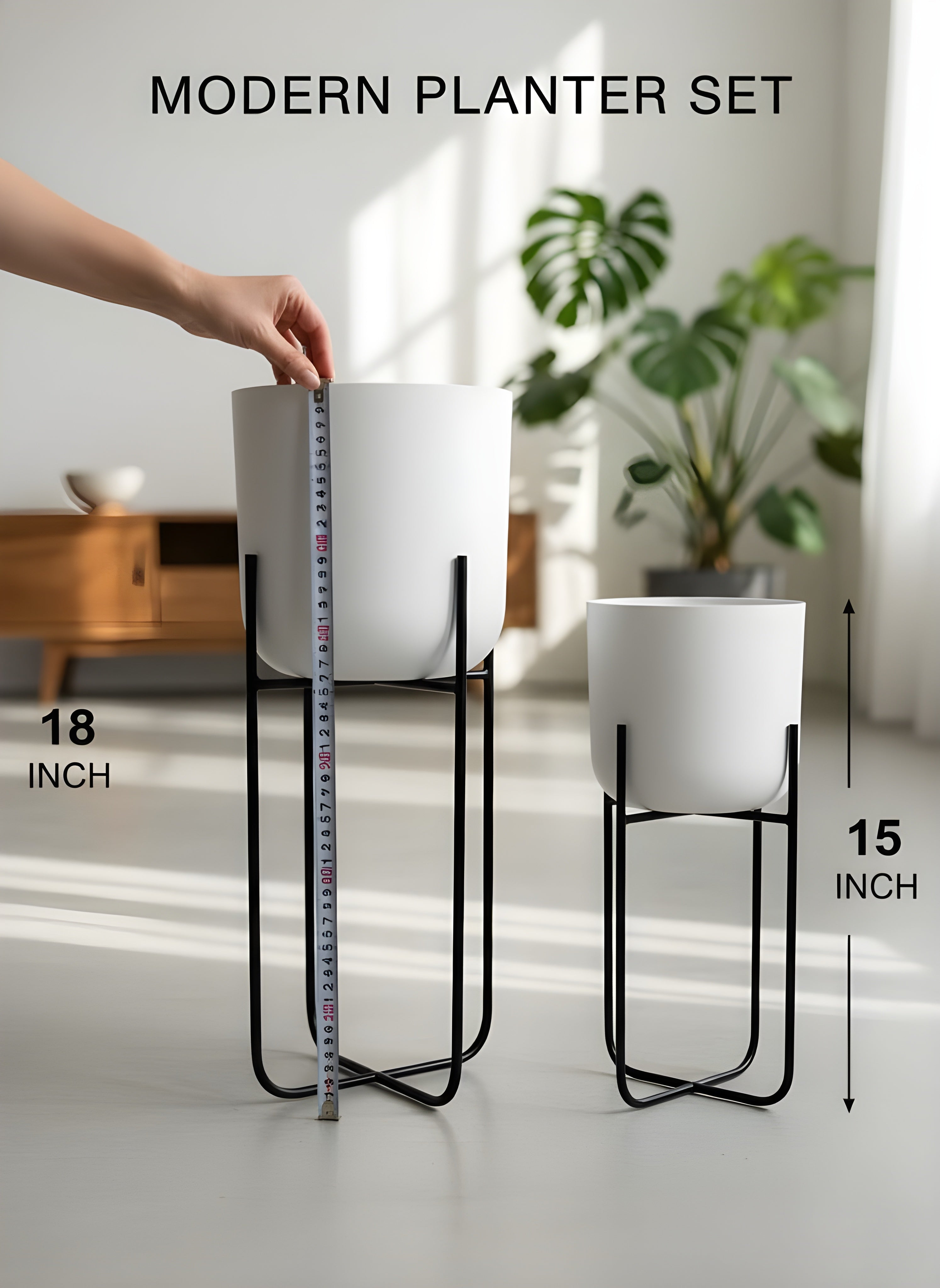 OVIL DECO Metal Planter Stand with Flower Pot & White Finish