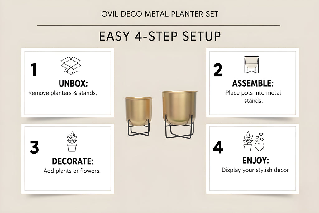 Elegant metal planter set with a modern gold finish