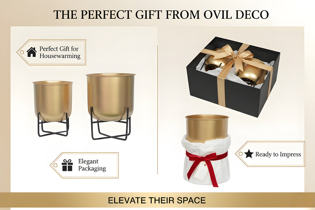 Elegant metal planter set with a modern gold finish