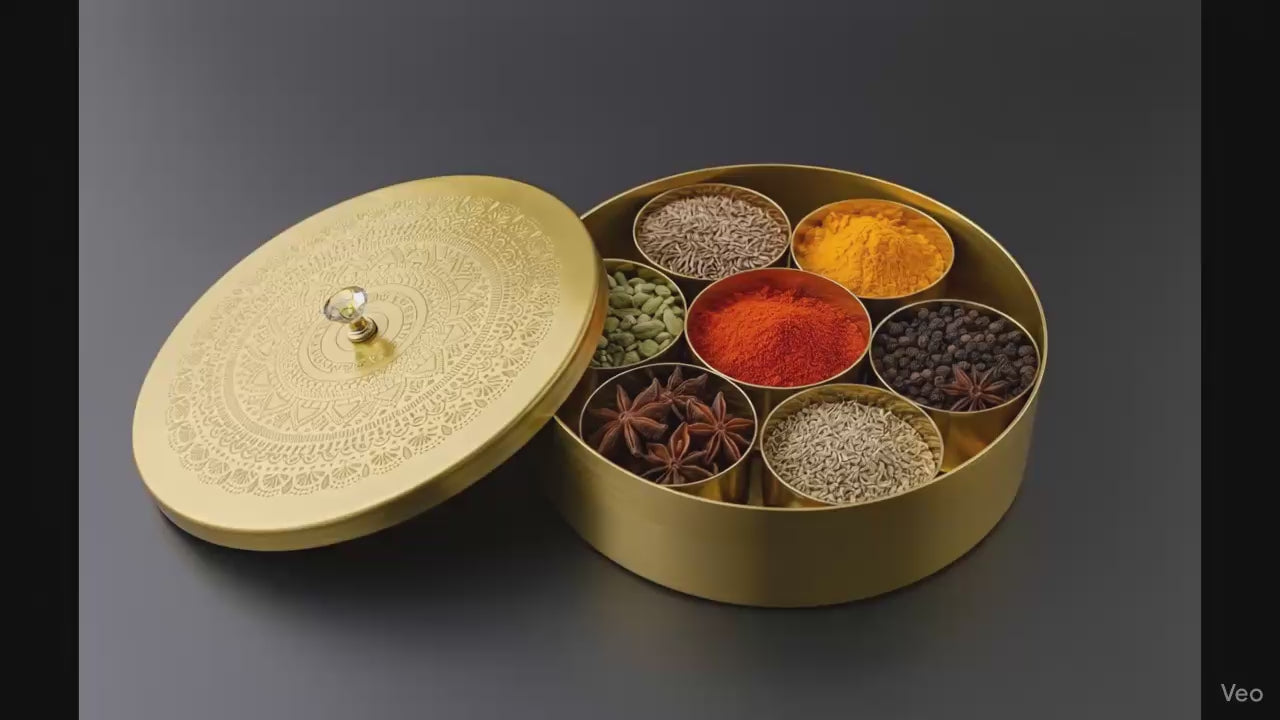OVIL DECO Tao Hand-Etched Brass Masala Box - 100 ML