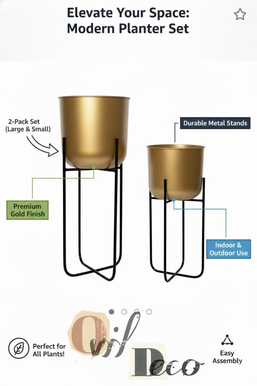 Golden Medium Planter Pots Pack of 2