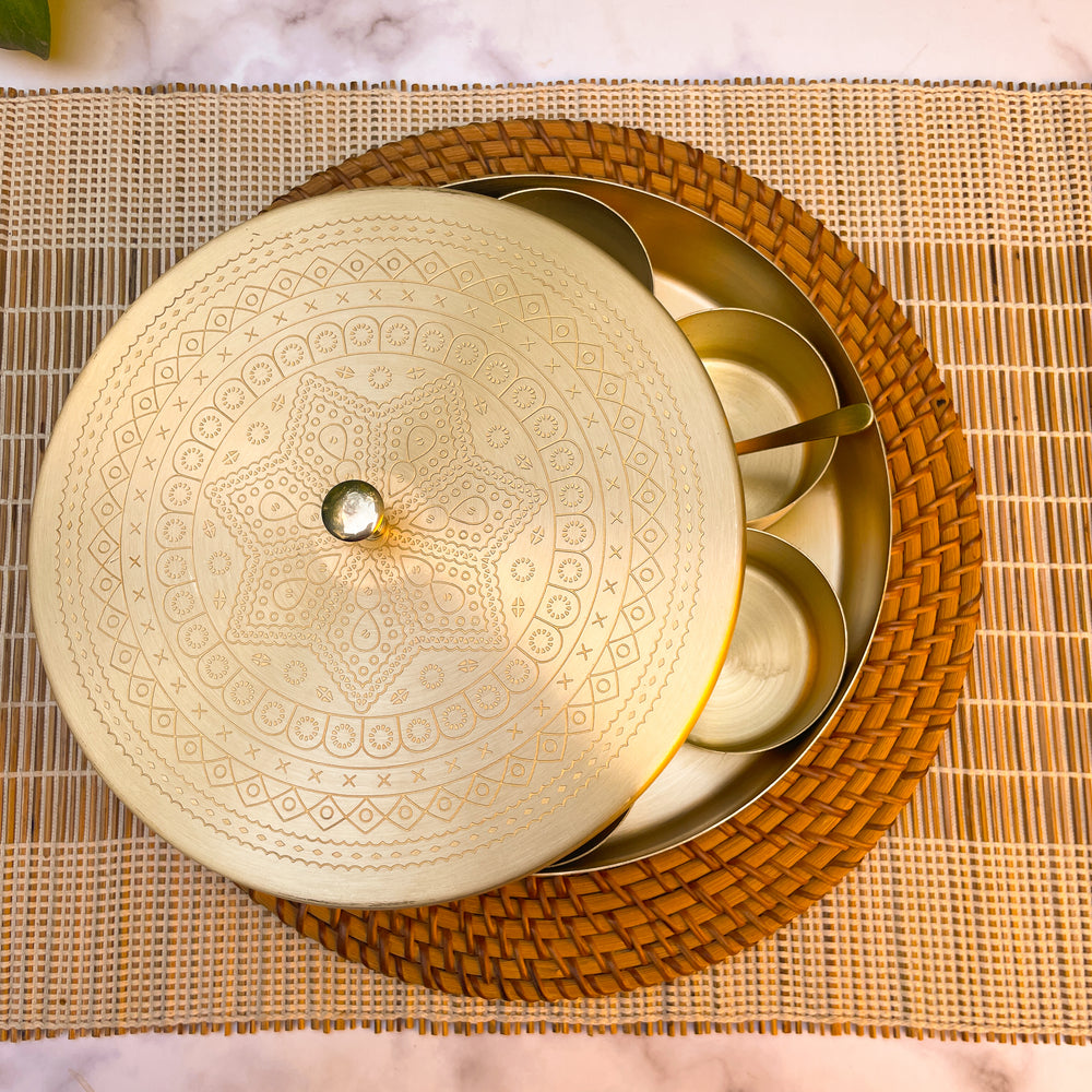 OVIL DECO Brass Spice Chest Masala Daani - Mandala Pattern - 8 Inches