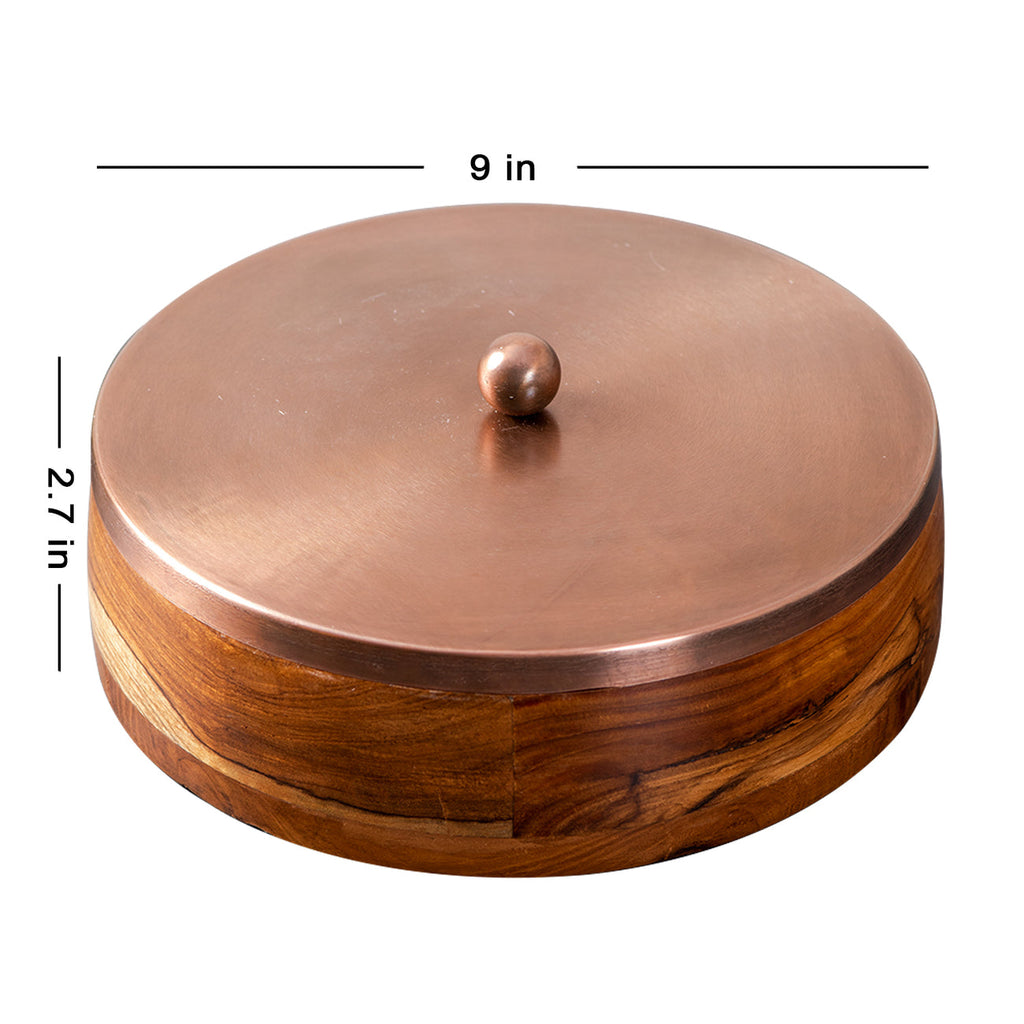 OVIL DECO Classic Acacia Wood Masala Box - Copper