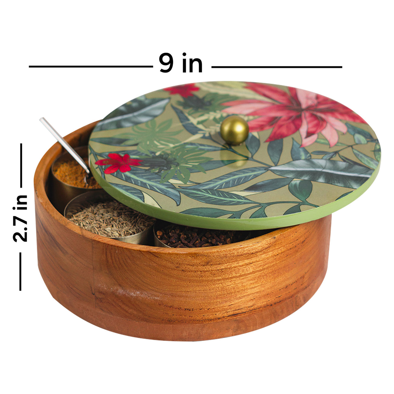 OVIL DECO Allure Teak Wood Masala Box - Green