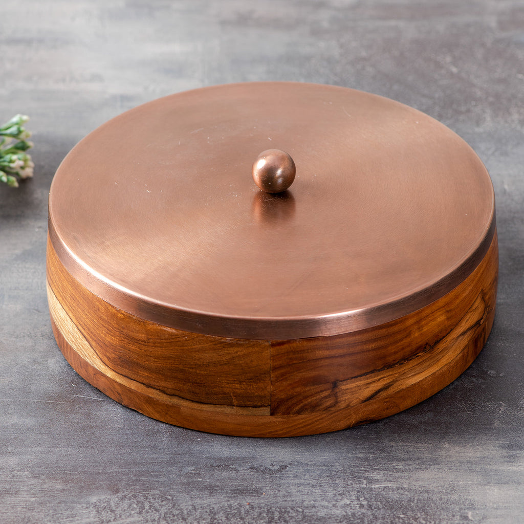 OVIL DECO Classic Acacia Wood Masala Box - Copper