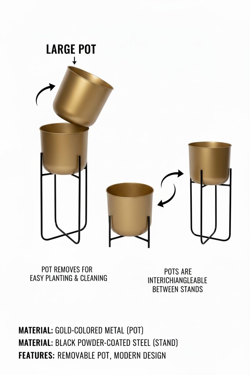 Golden Medium Planter Pots Pack of 2