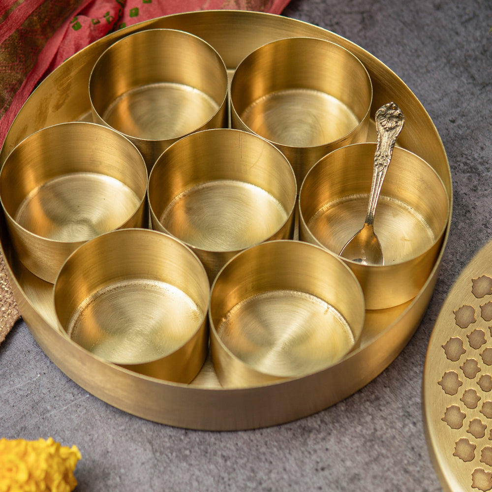 OVIL DECO Classy Pure Brass Spice Box Masala Daani