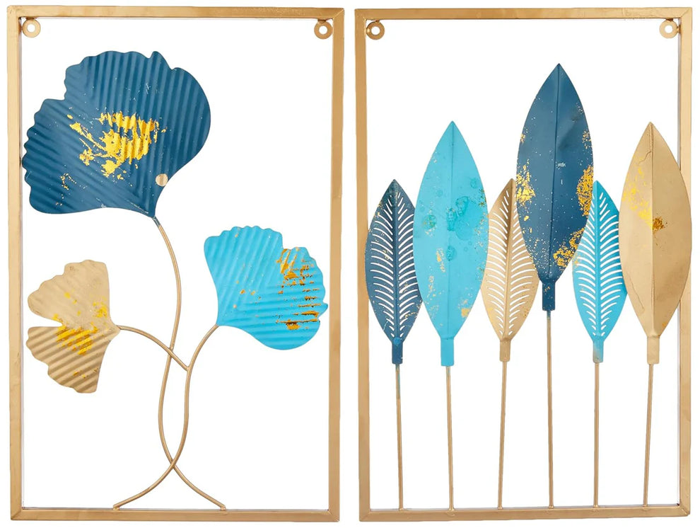 Gold Color Metal Wall Decor Leaf Wall Hanging Decoration, Set of 3 Metal Wall