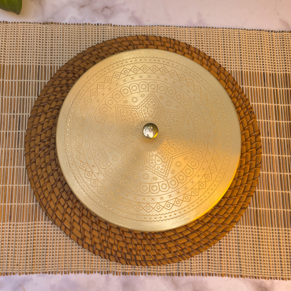 OVIL DECO Brass Spice Chest Masala Daani - Mandala Pattern - 8 Inches