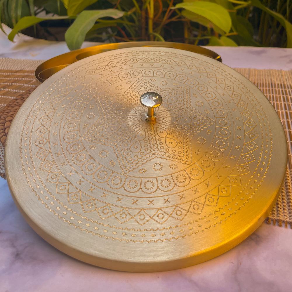 OVIL DECO Brass Spice Chest Masala Daani - Mandala Pattern - 8 Inches