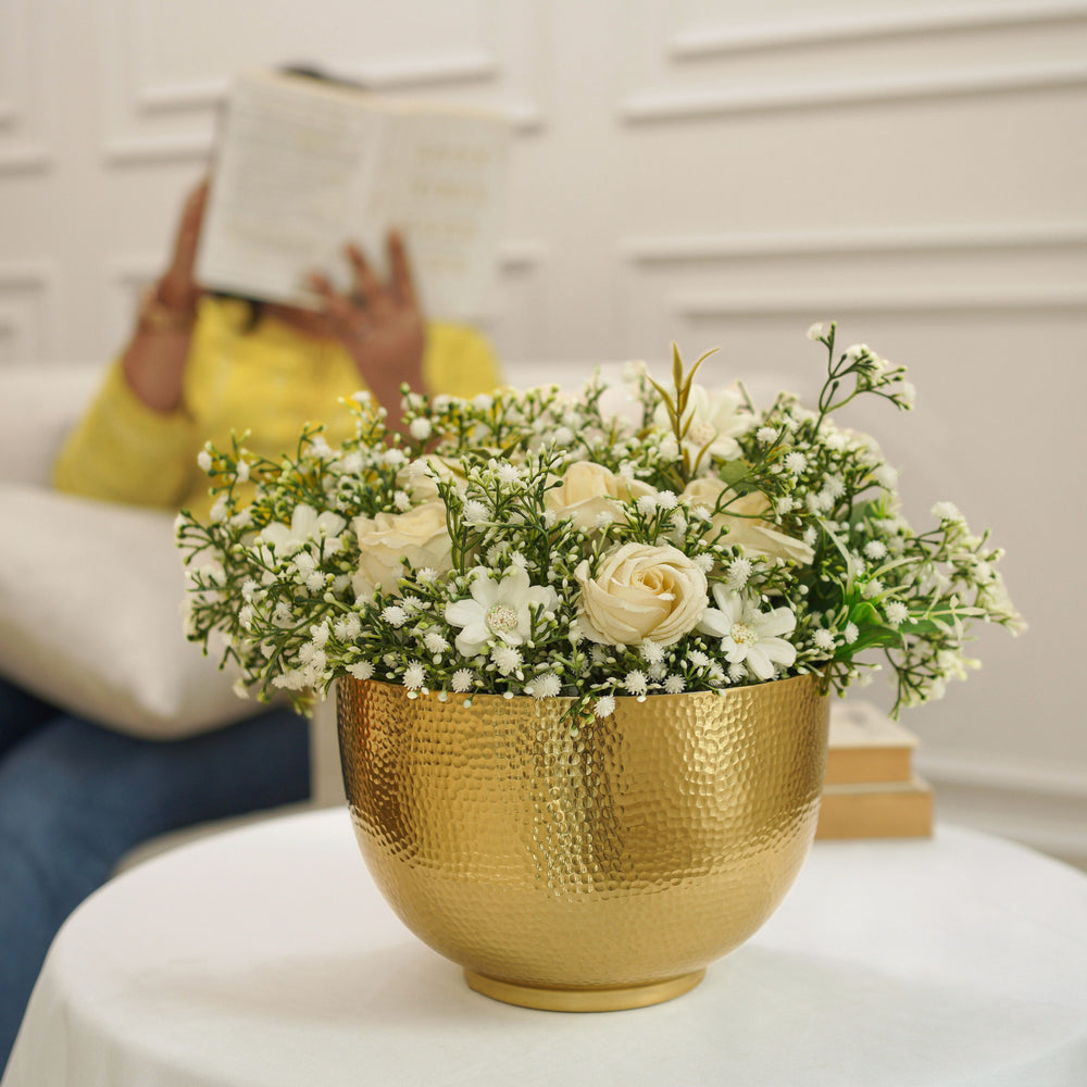 OVIL DECO Elegant Bowl Metal Flower Vase