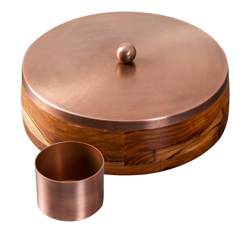 OVIL DECO Classic Acacia Wood Masala Box - Copper